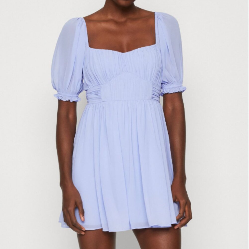 Abercrombie & Fitch Ruched Ruffle Puff Sleeve Mini Dress